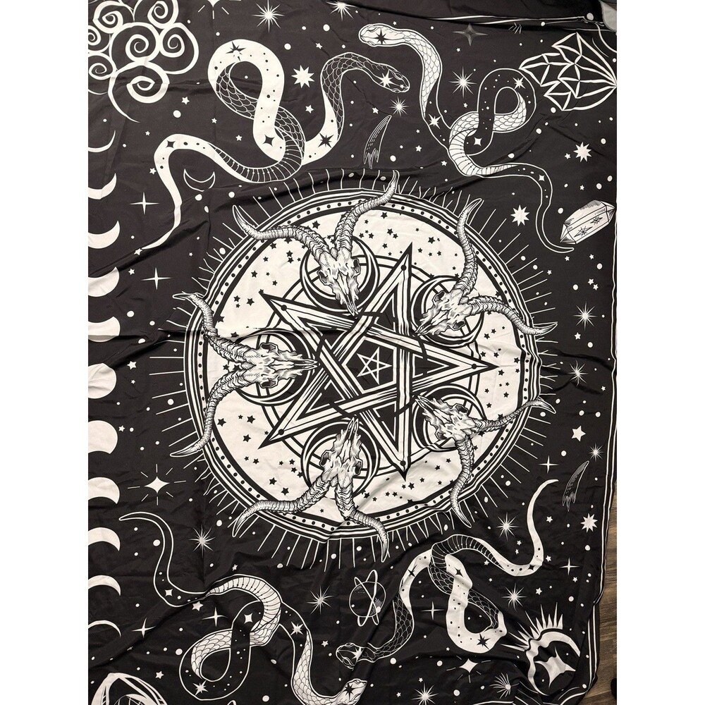 Large 59x83 Occult Tapestry Goat Skull Pentagram Snakes Celestial Gothic Witchy